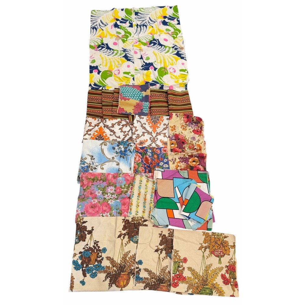 Vintage MCM Mid Century Modern Fabric Floral Barkcloth Cotton‎ 70s Mixed Lot DIY